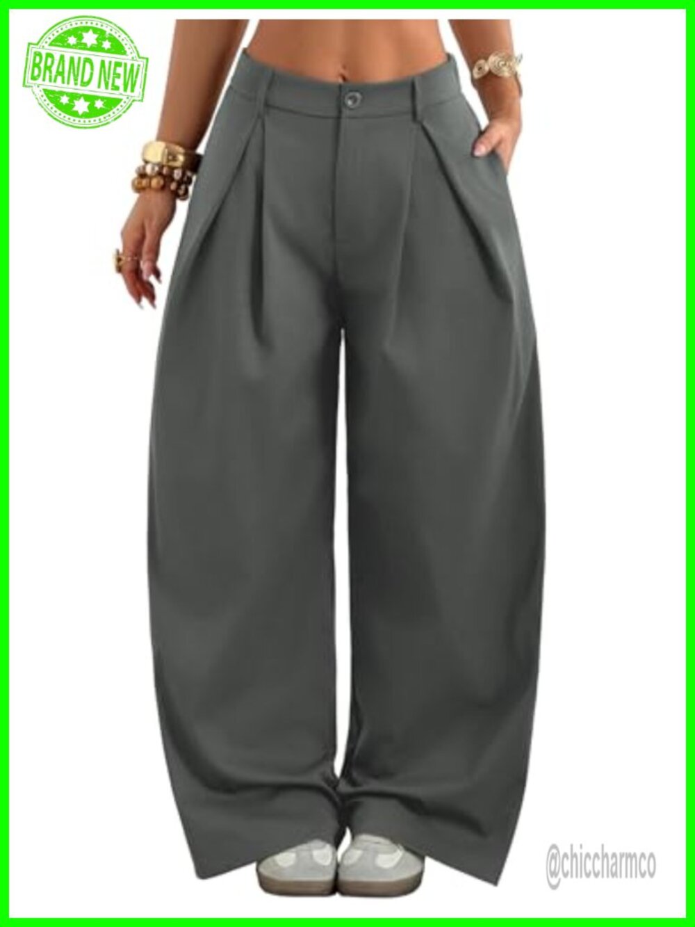 Parachute Pants Womens Vintage Baggy Wide Leg Y2K Streetwear Pleated